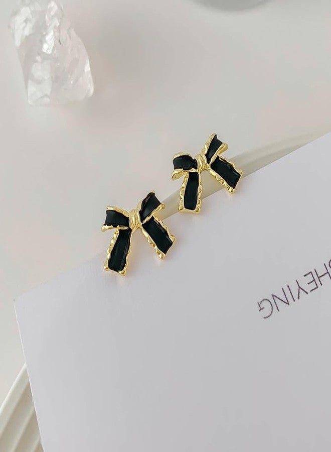 Eason1874 Bow Earrings for Women Rhinestone Drop Dangle Earrings Pearl Bowknot Trendy Ribbon Stud cute Earrings Gift (Black) - Image 3